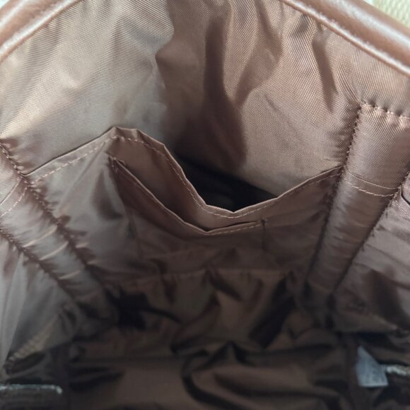 Lands End Sherpa Tote Bag Faux Leather Accents Cream Brown - Picture 10 of 15